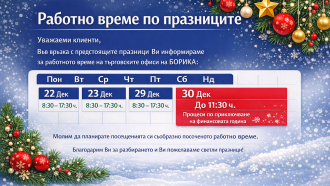 Работно време на търговските офиси на БОРИКА АД до края на 2025 г.